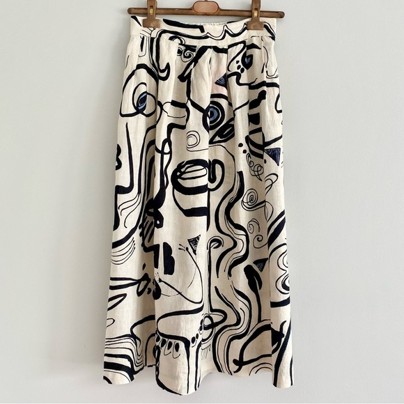 Magaschoni Cream and Black Artistic Midi Skirt - Picture 1 of 6